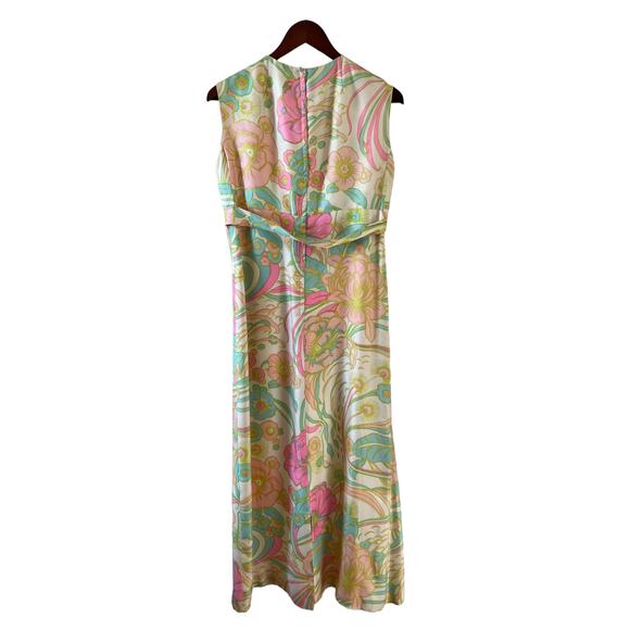 Vintage 60s silk Hawaiian mod print maxi dress - Picture 6 of 13